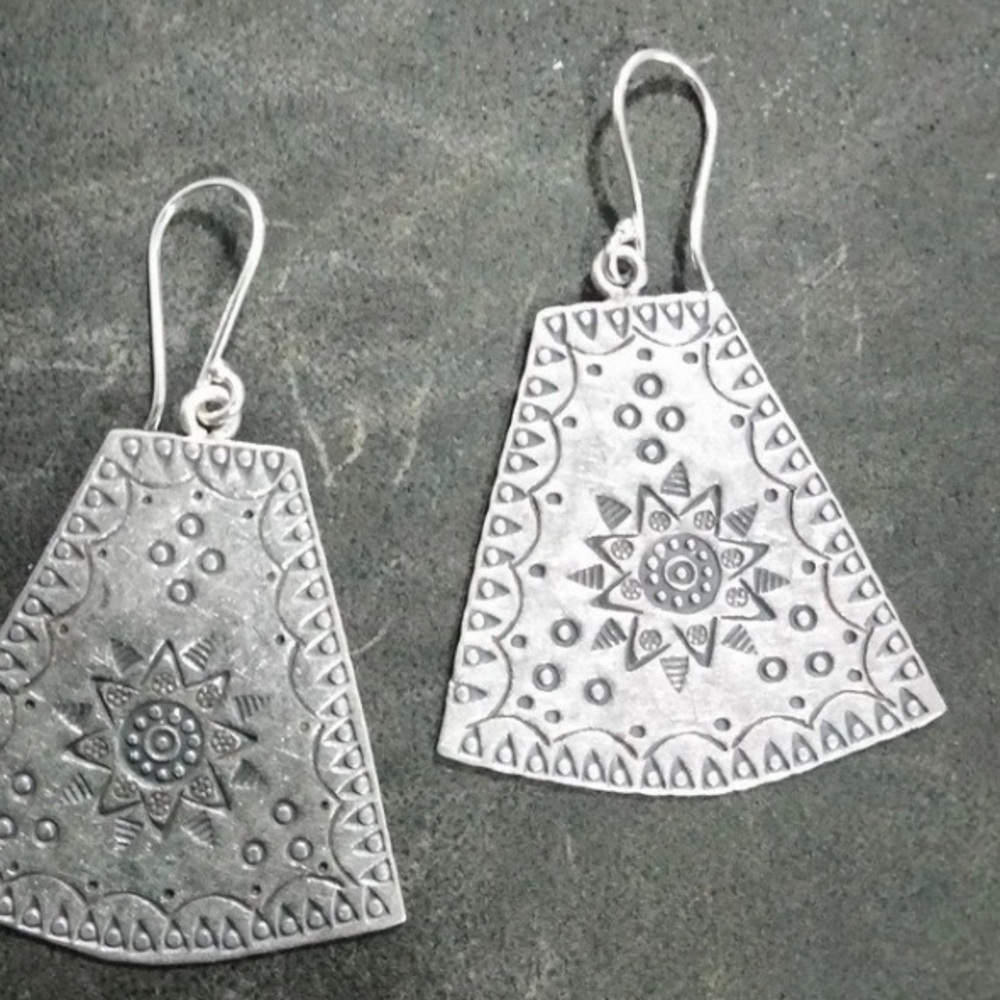 Boho Earrings ARTISAN MADE Handcrafted Floral Engraved 925 Fine Solid Silver